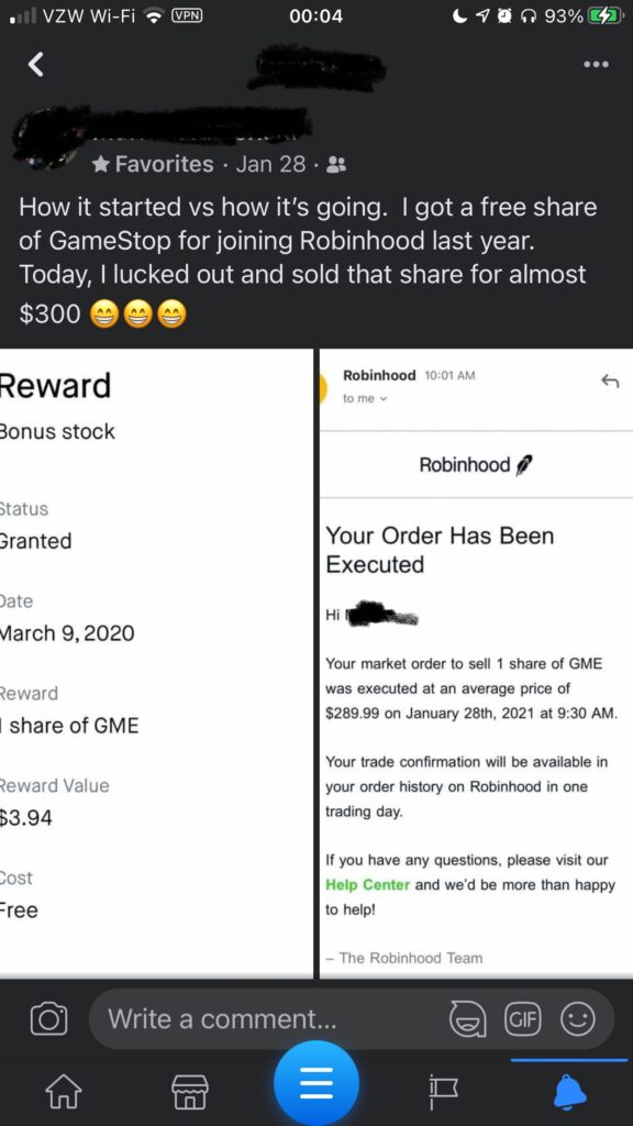 Robinhood FREE Stock example. Results this good are not typical - but this guy got lucky.